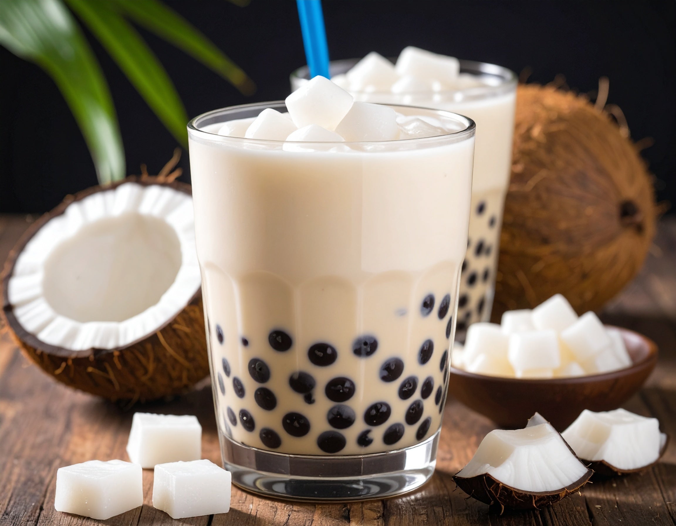 nata de coco as the topping in the bubble tea